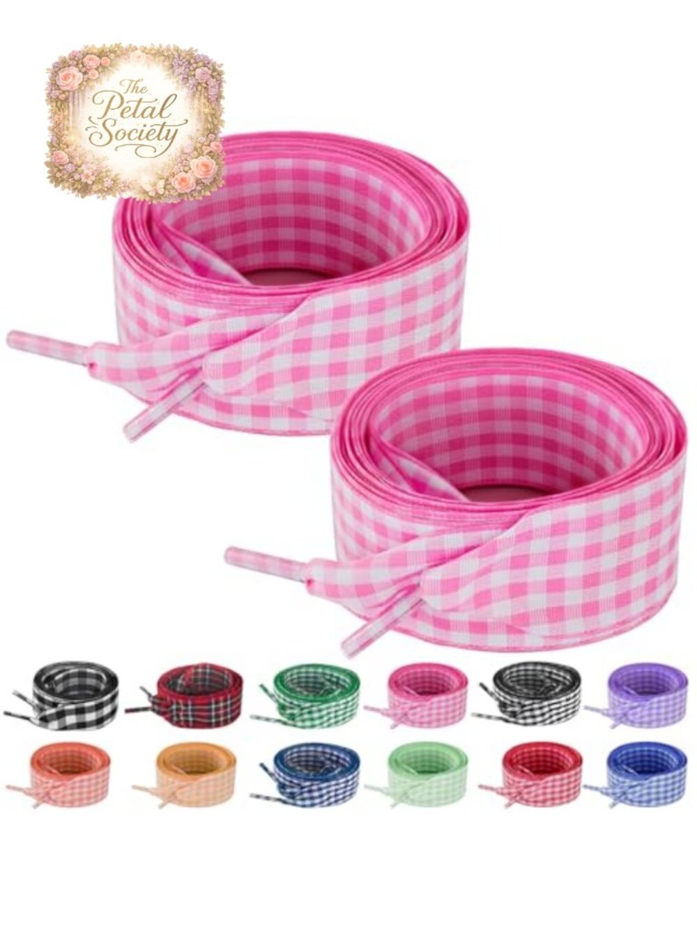 25mm Wide Gingham Ribbon Shoelaces Silk 2 Pairs Replacement Sneaker Laces
